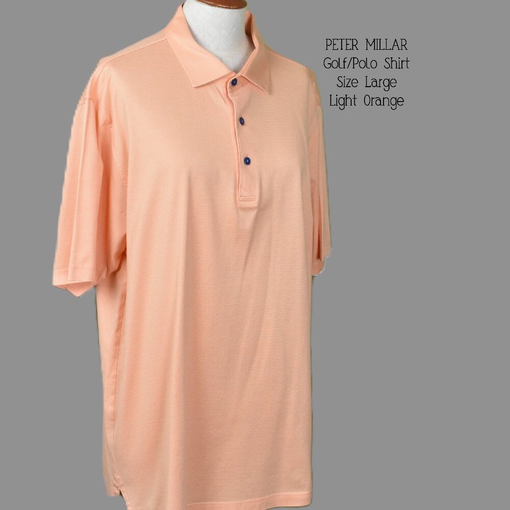 PETER MILLAR Golf Polo Short Sleeve Shirt L Light Orange 3 Button Cotton BIN 11